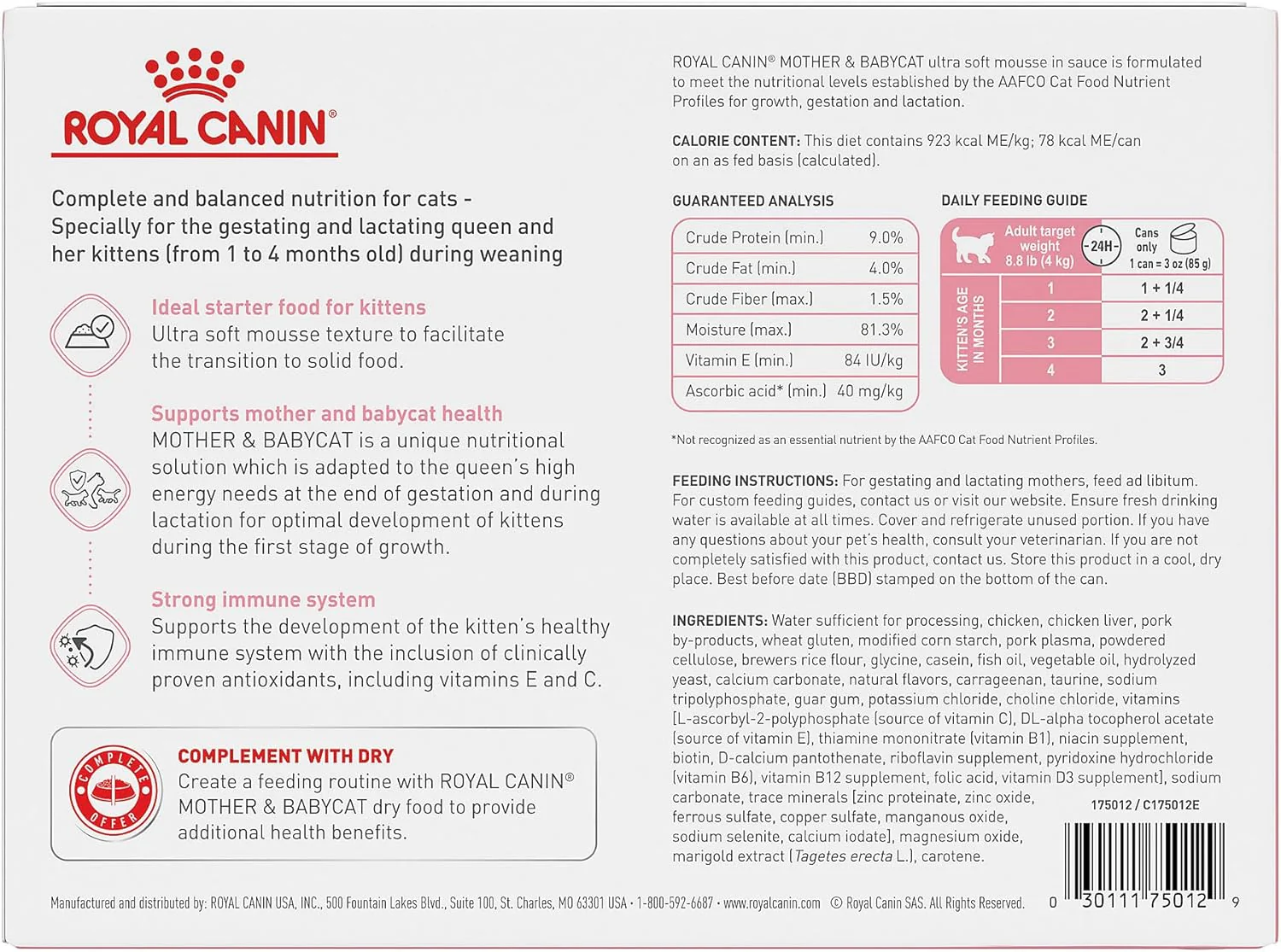 Royal Canin Feline Health Nutrition Mother & Babycat Ultra Soft Mousse in Sauce Canned Cat Food, 3 oz can (12-count) - Image 2