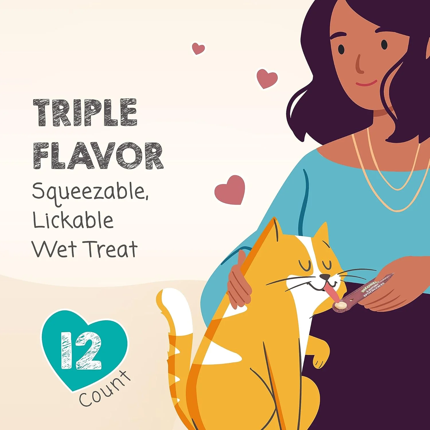 Savory Spoonables Variety Pack for Cats, 12 Count, Treat Your Cat to Triple Flavor Squeezable Lickable Wet Treats with Built-in Spoon for Less Mess - Image 3