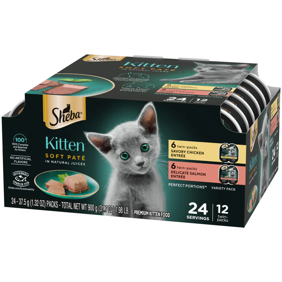 Sheba Perfect Portions Soft Pate Wet Kitten Food Variety Pack Chicken, Salmon 2.6-oz(Pack of 12) - Image 2