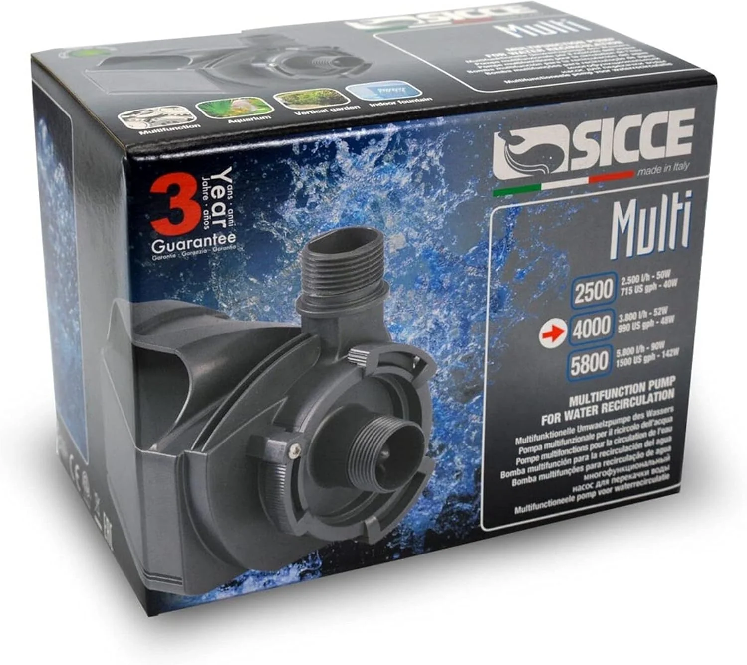 SICCE MULTI 4000 Multifunction Aquarium Pump, 990 GPH, designed for submerged and in-line use - Image 2