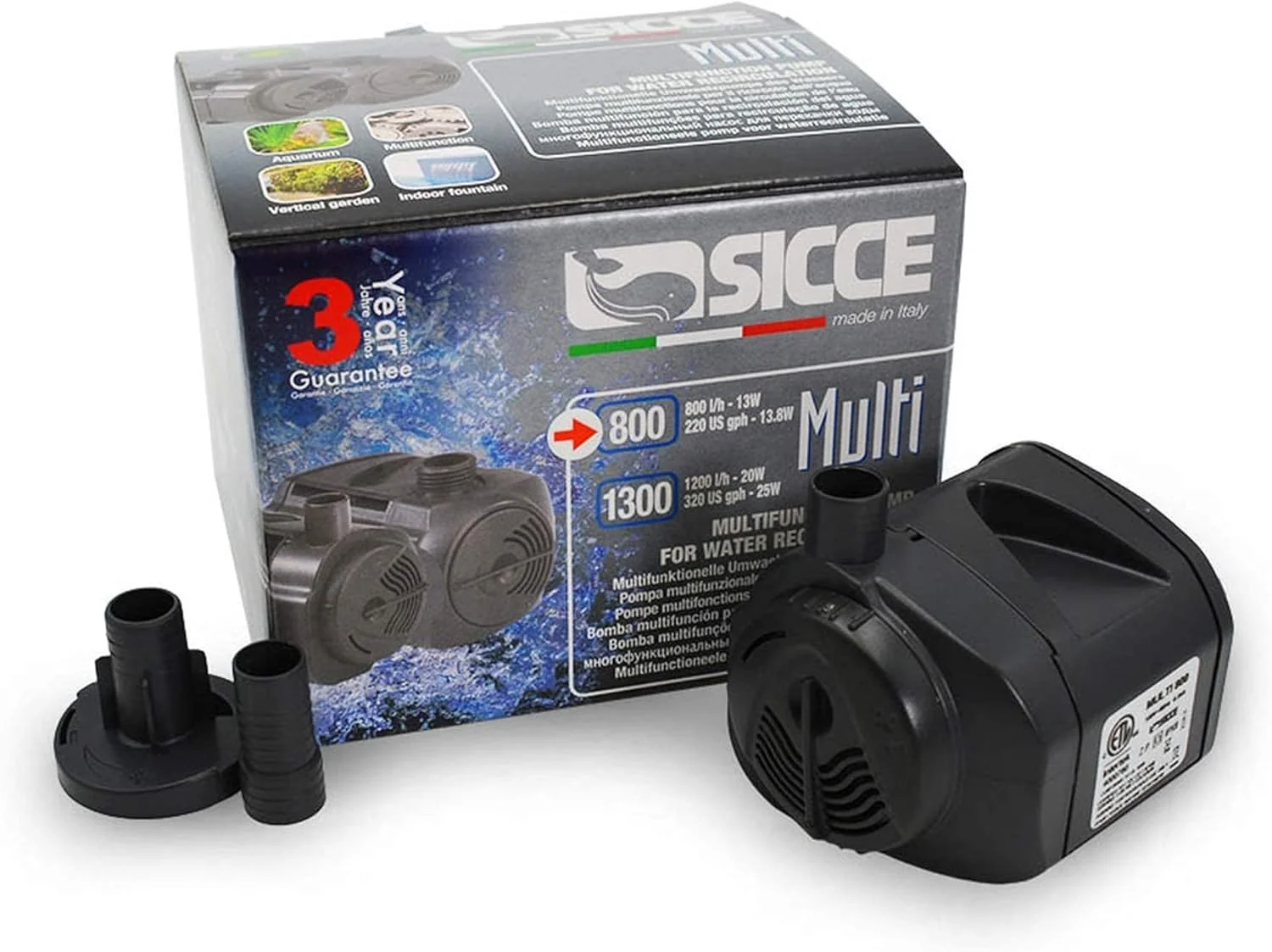 SICCE MULTI 800 Multifunction Aquarium Pump, 220 GPH, designed for submerged use, low working heat - Image 2