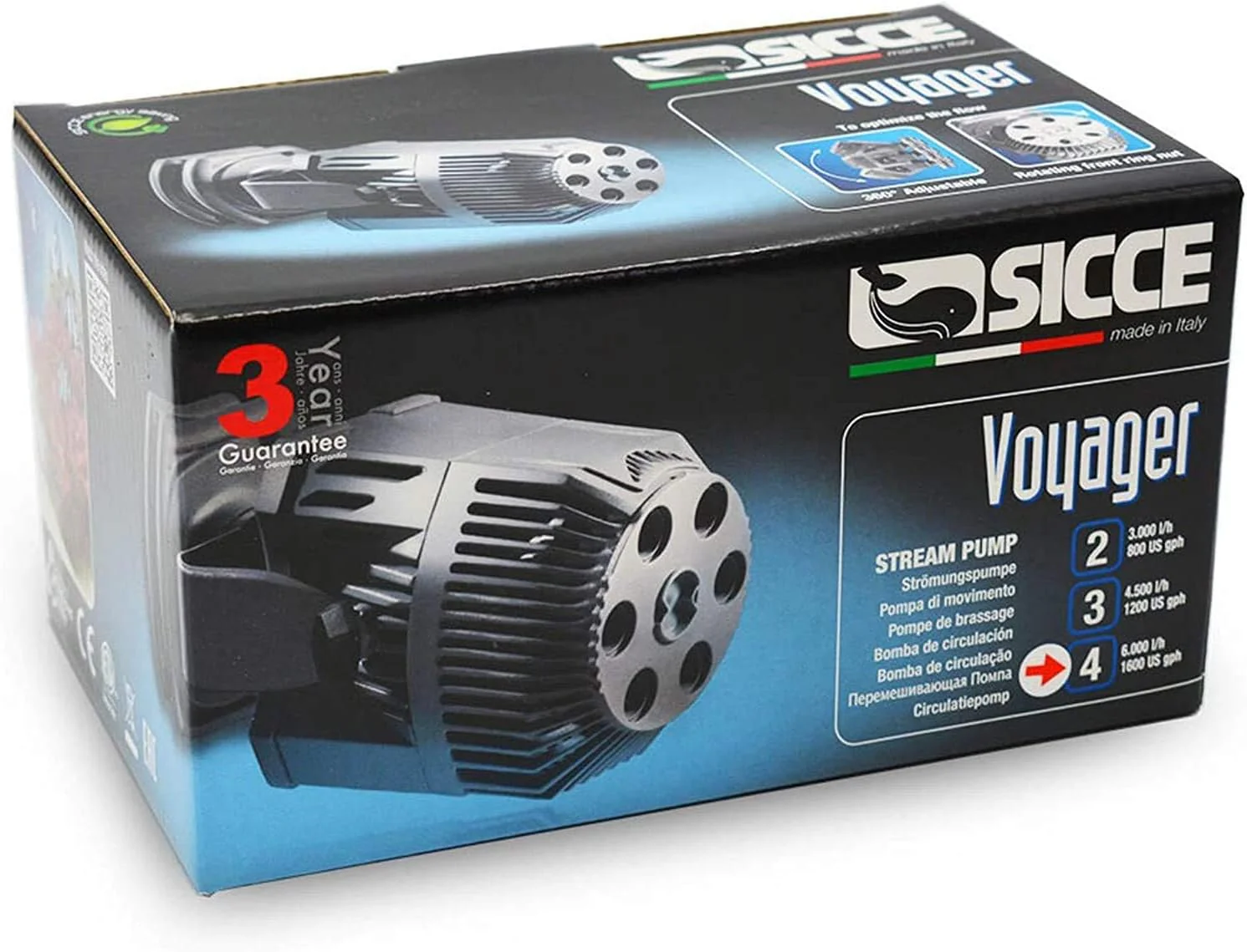 SICCE Voyager 4 Wave Maker Flow Pump 1600 GPH | 360°Adjustable Quiet Submersible Magnetic Powerhead for Saltwater & Freshwater Tanks, Quiet Aquarium Water Circulation Pump 50 to 200 Gallons - Image 2
