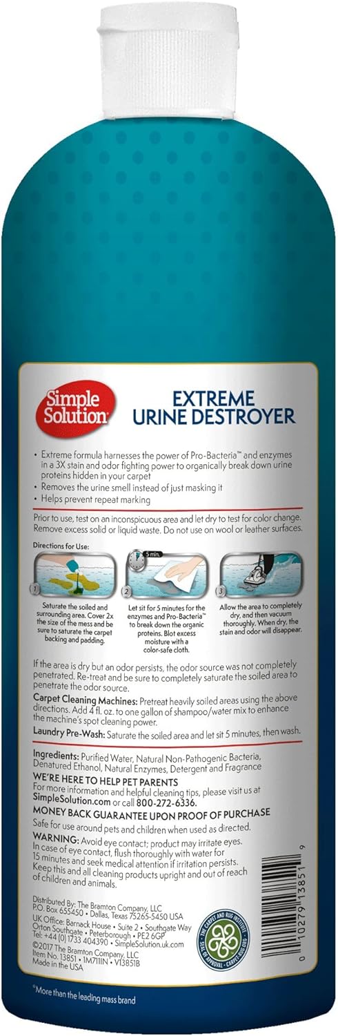 Simple Solution Extreme Urine Destroyer Enzymatic Cleaner | Pet Stain and Odor Remover with 2X Pro-bacteria Cleaning Power | 32 Ounces - Image 2