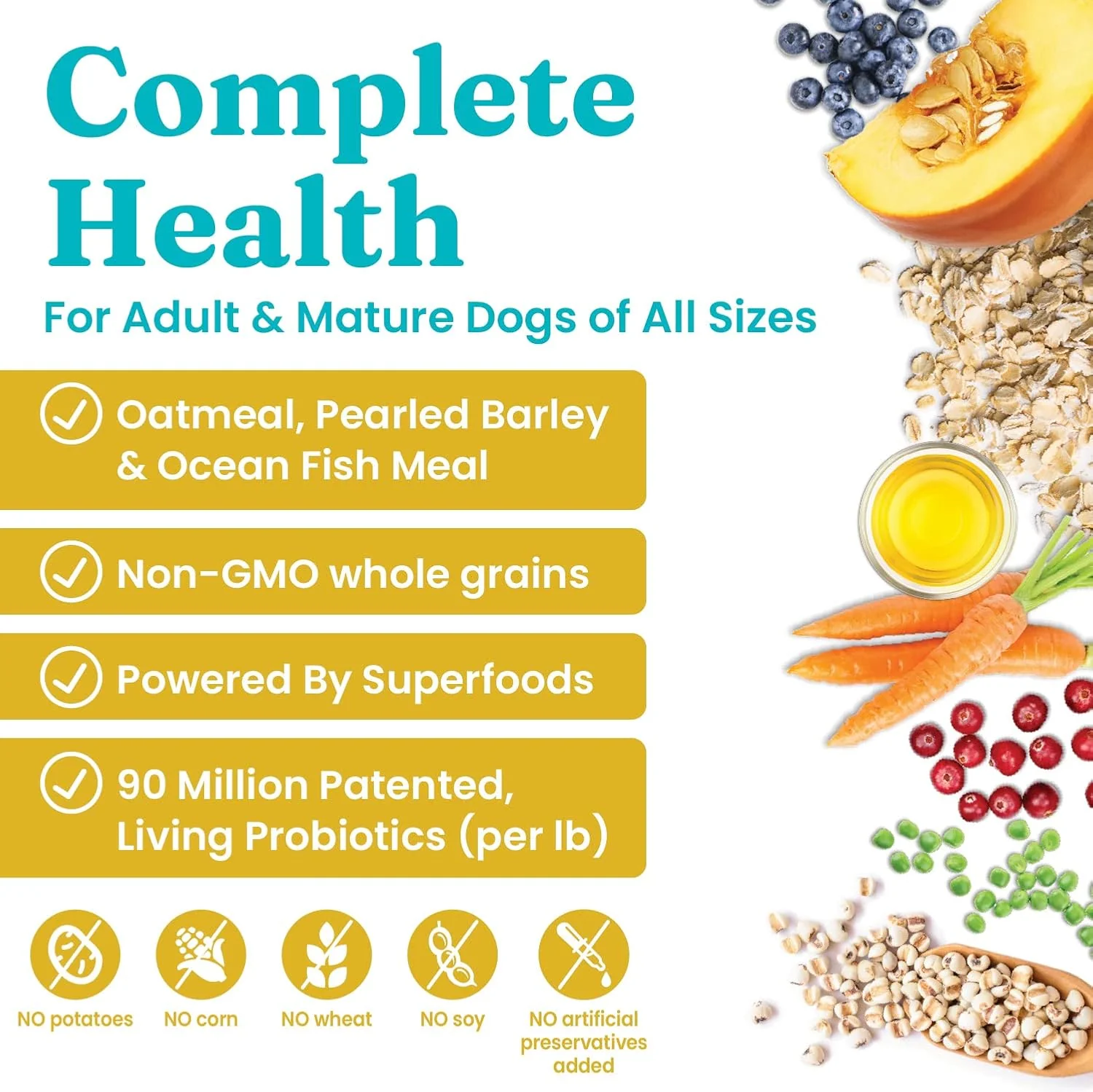 Solid Gold Dry Dog Food for Adult & Senior Dogs - with Whole Grains, Oatmeal, Pearled Barley, & Fish - Potato Free, High Fiber Adult Dog Food Dry Kibble for Sensitive Stomach & Immune Support 4-lb - Image 2