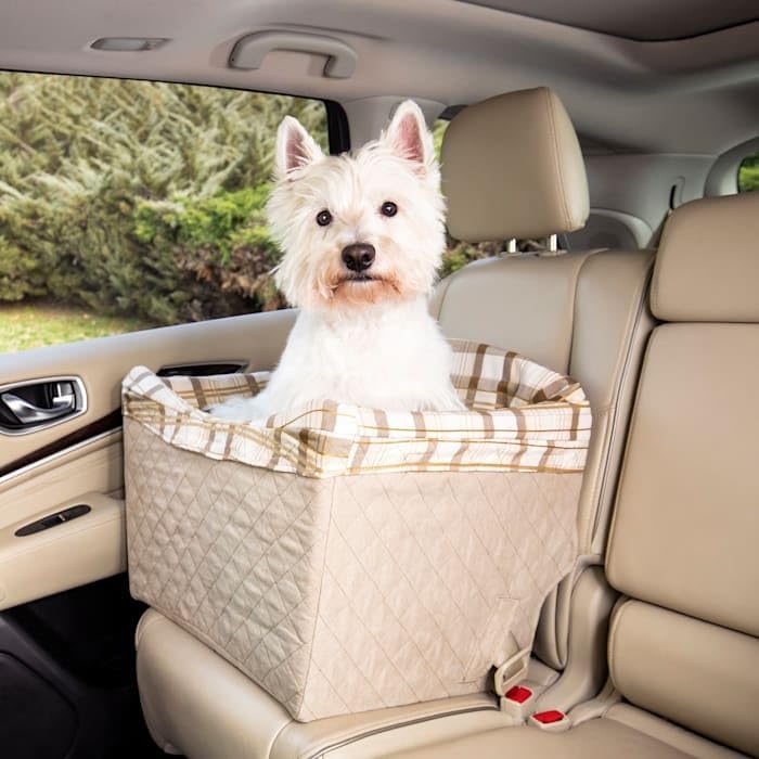 Solvit Product PetSafe Happy Ride Dog Safety Seat - Pet Booster Seat for Cars, Trucks and SUVs - Included Seat Belt Tether - Durable Liner is Machine Washable and Easy to Clean - Quilted Tan - Image 2