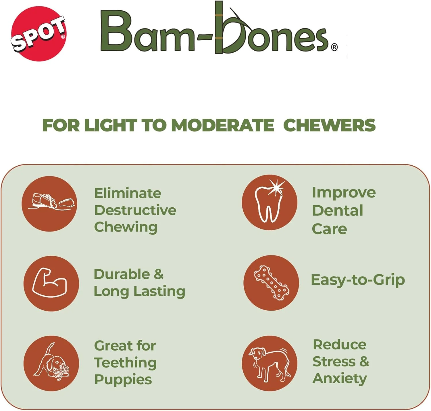 SPOT Bam-Bones Bone - Made with Strong Bamboo Fiber, Durable Long Lasting Dog Chew for Light to Moderate Chewers, Great Toy for Adult Dogs & Teething Puppies under 25lbs, Chicken Flavor - Image 3