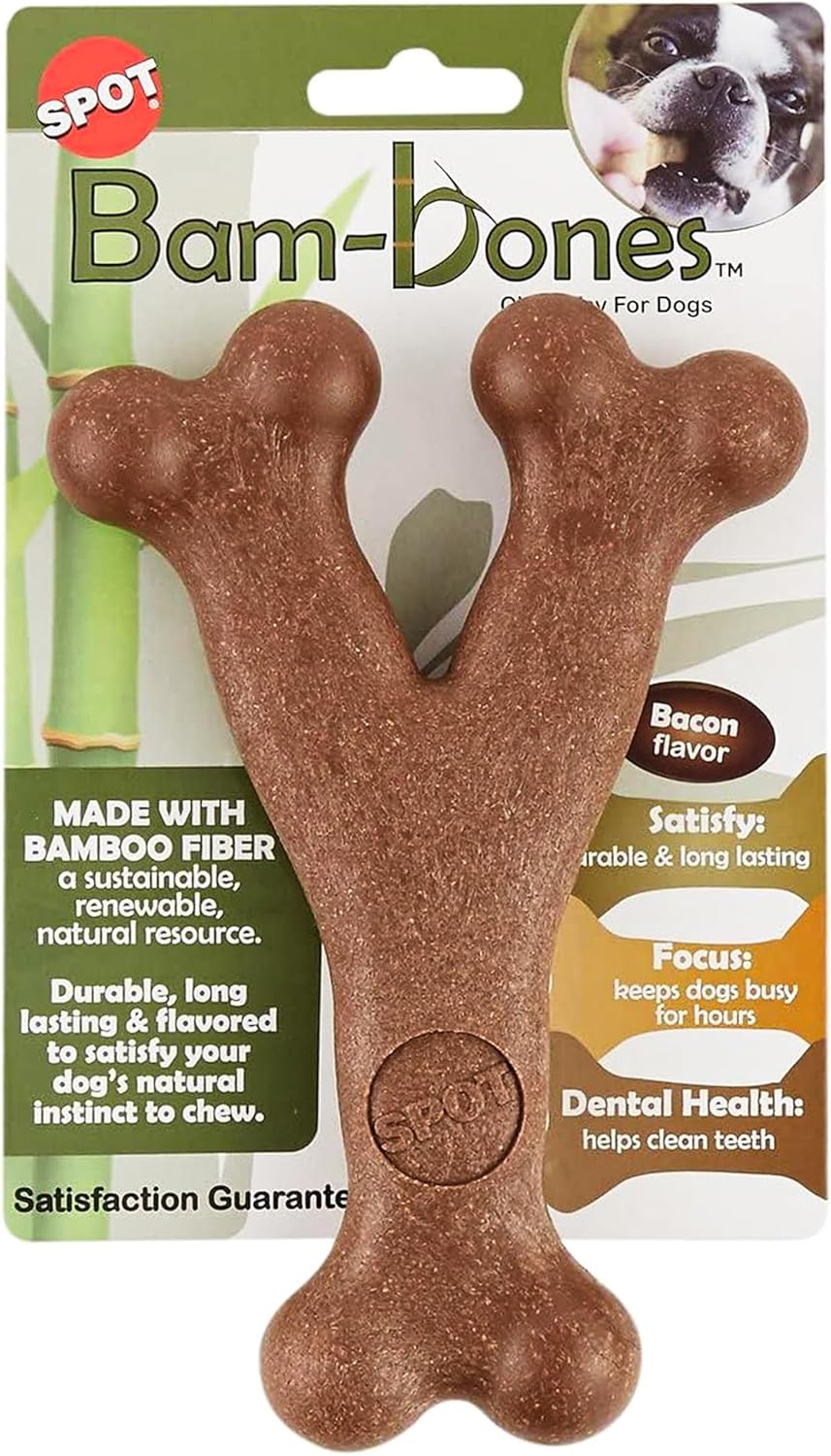 SPOT Bam-Bones Wishbone - Made with Strong Bamboo Fiber, Durable Long Lasting Dog Chew for Light to Moderate Chewers, Great Toy for Adult Dogs & Teething Puppies Under 50lbs, Bacon Flavor - Image 2