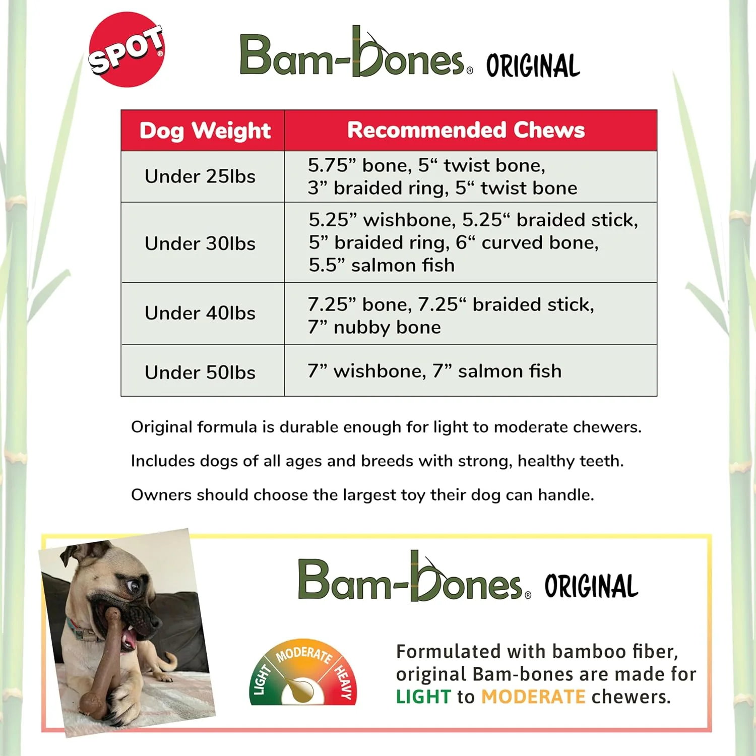 SPOT Bam-Bones Wishbone - Made with Strong Bamboo Fiber, Durable Long Lasting Dog Chew for Light to Moderate Chewers, Great Toy for Adult Dogs & Teething Puppies Under 50lbs, Bacon Flavor - Image 3