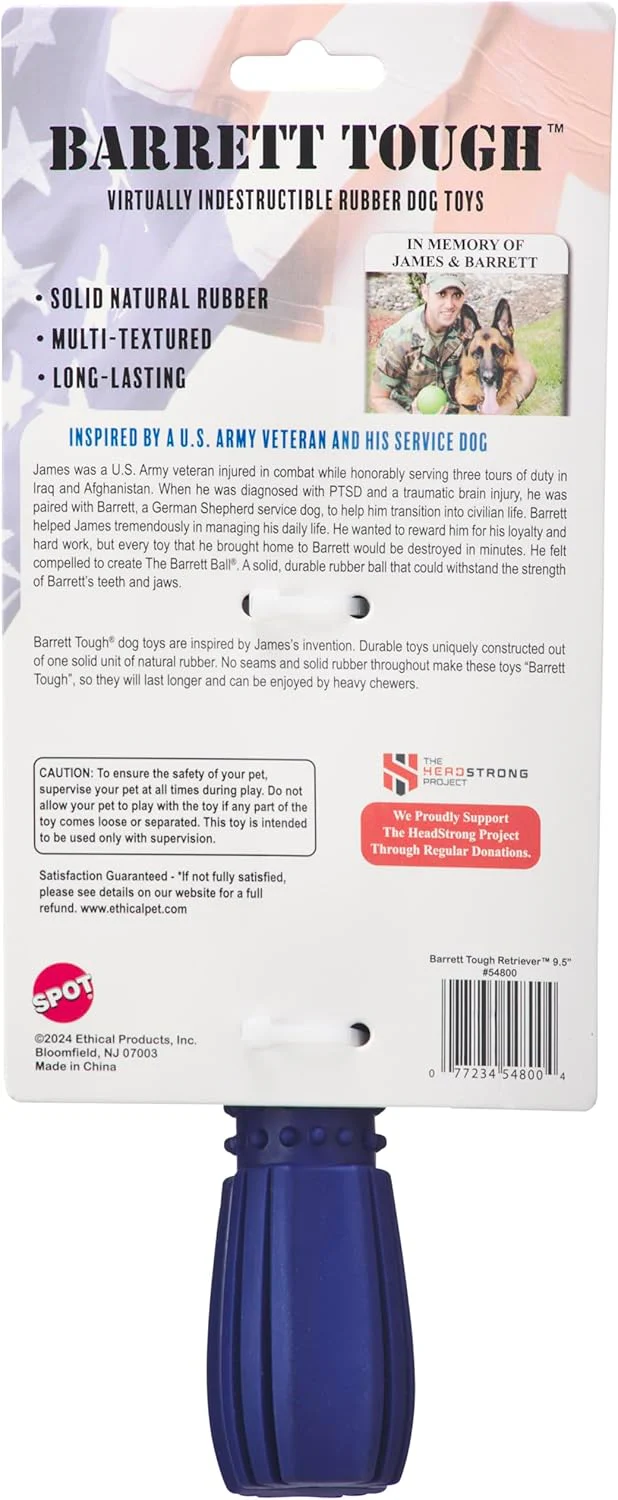 SPOT Barrett Tough Retriever Stick for Medium & Large Dogs - Virtually Indestructible Solid Rubber Dog Toy for Aggressive Chewers, Textured for Dental Health, Engaging Fetch Stick, 9.5 inch - Image 3