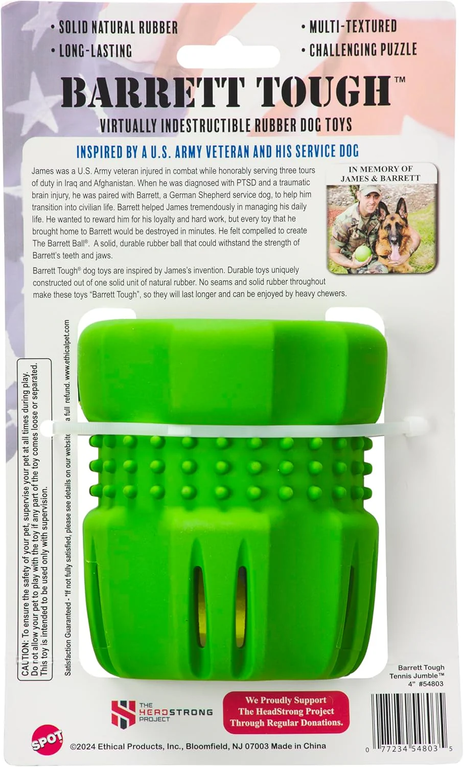 SPOT Barrett Tough Tennis Jumble Dog Toy for Large Dogs - Durable Rubber Barrel & Ball Combo, Virtually Indestructible Puzzle Toy with Textured Surface for Dental Health, 4 in Barrel & 2.5 in Ball - Image 3