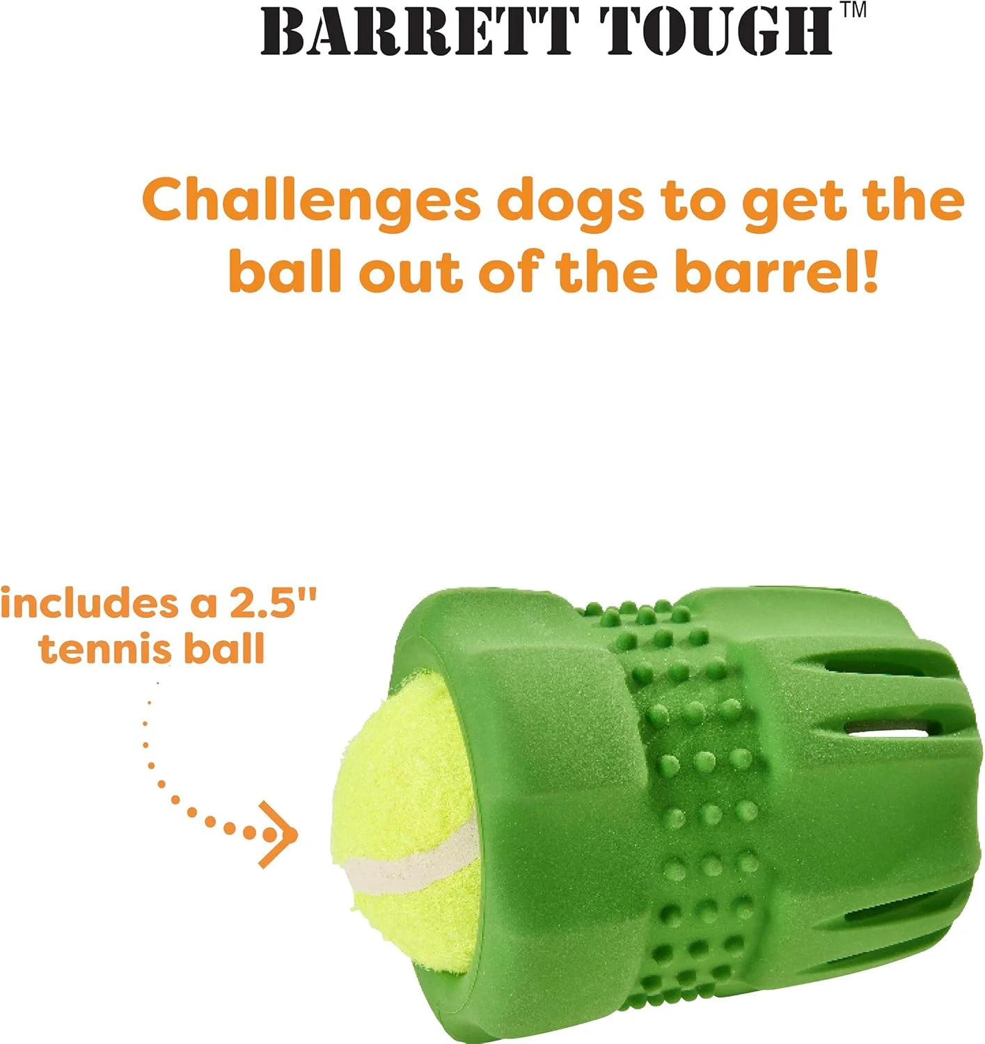 SPOT Barrett Tough Tennis Jumble Dog Toy for Large Dogs - Durable Rubber Barrel & Ball Combo, Virtually Indestructible Puzzle Toy with Textured Surface for Dental Health, 4 in Barrel & 2.5 in Ball - Image 5