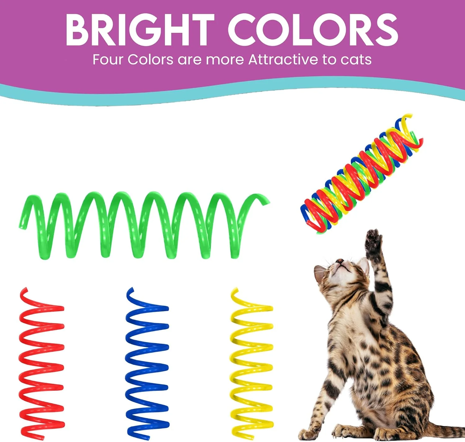 SPOT Thin Colorful Springs Cat Toys - Bouncy Coils for Medium Indoor Cat Breeds to Bite, Swat, Chase - Keeps Cats & Kittens Entertained for Hours - 3 inches Long, 10 Pcs, Multi Colors - Image 7