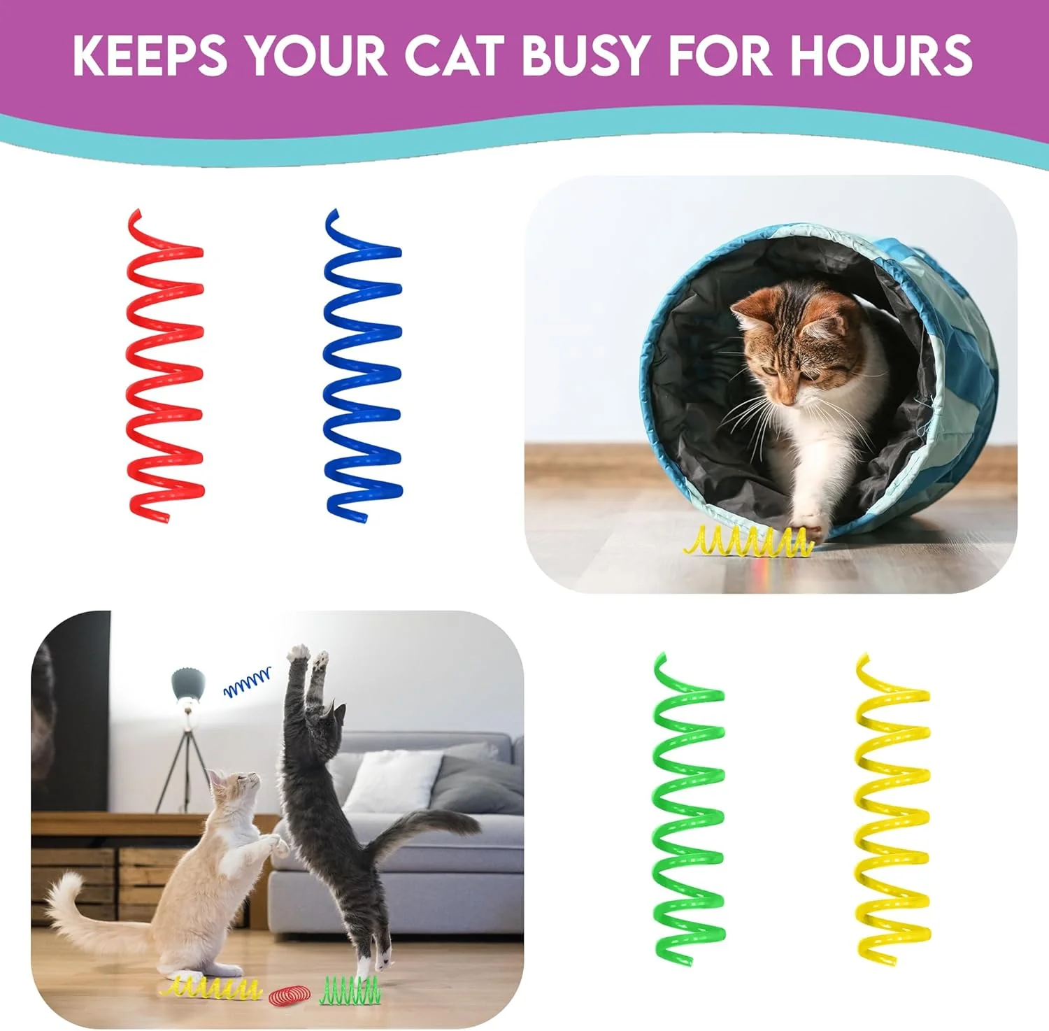 SPOT Thin Colorful Springs Cat Toys - Bouncy Coils for Medium Indoor Cat Breeds to Bite, Swat, Chase - Keeps Cats & Kittens Entertained for Hours - 3 inches Long, 10 Pcs, Multi Colors - Image 8