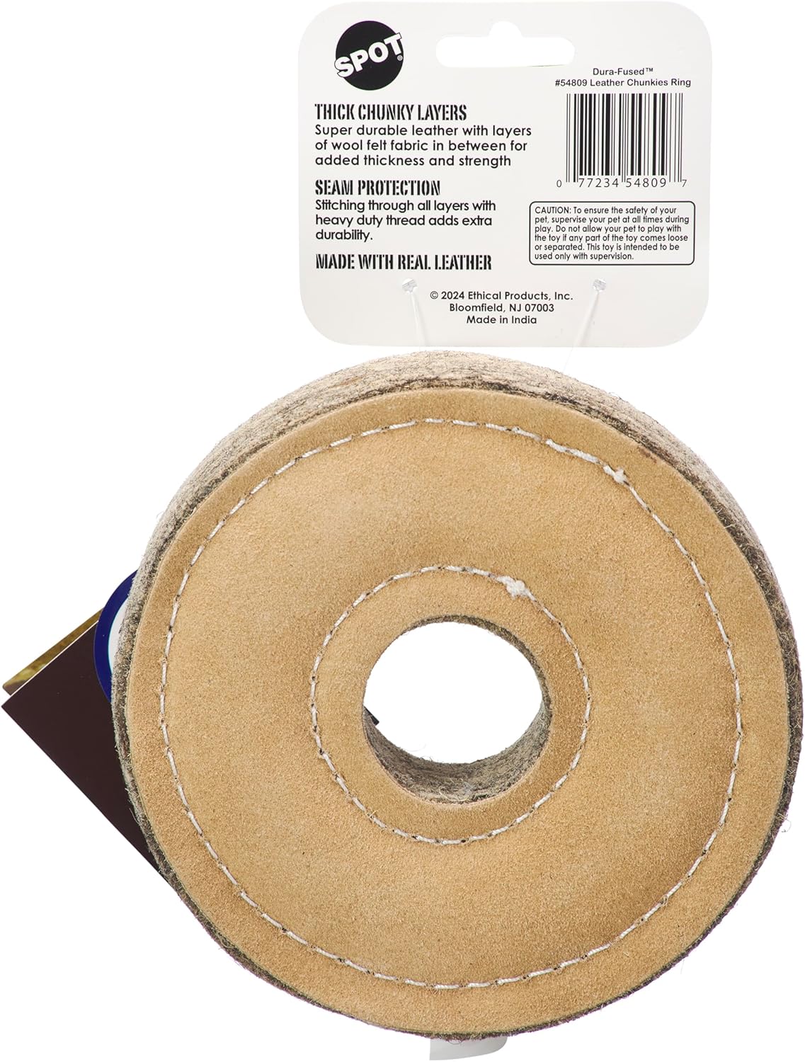 SPOT Dura-Fused Chunkies Ring - All Natural Leather and Felt Dog Toy - No Squeak, No Fluff, Durable, Extra Thick Dog Chew Toy for Aggressive Chewers, Great for Adult Dogs and Teething Puppies, 6in - Image 3