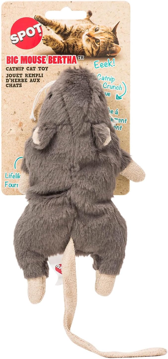 SPOT Big Mouse Bertha with Catnip - Lifelike Cat Toy, Fuzzy Mice with Catnip and Crinkle Sound, Large Size for Cuddling, Chasing, Playing - 7in Plush Toys, Assorted Colors - Image 2