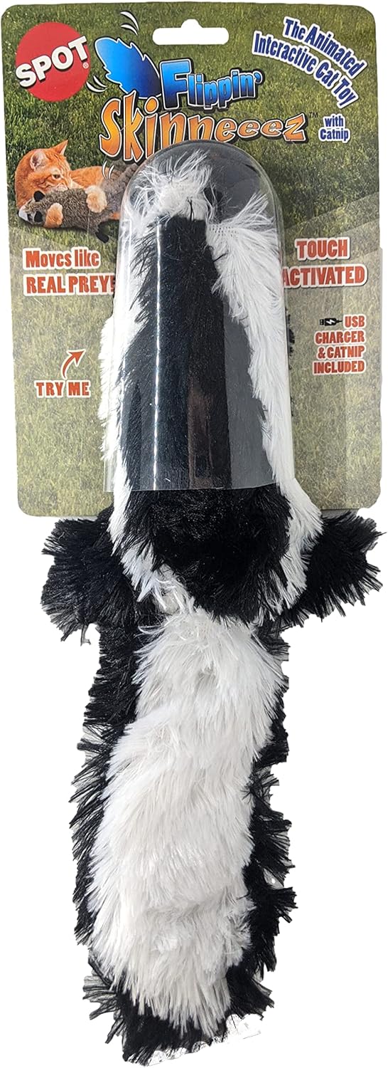 SPOT Flippin’ Skinneeez Flopping Interactive Realistic Flopping Wiggling Moving Potent Catnip Cat Toy for Indoor Cats - Skunk - Image 2