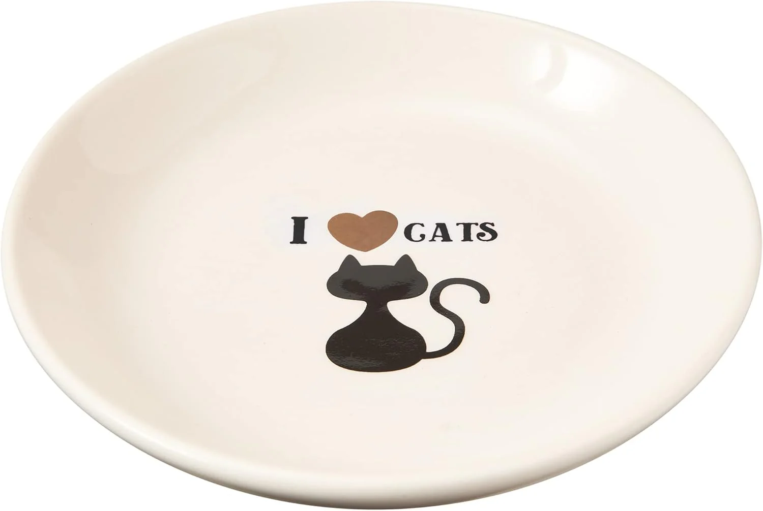 SPOT I Love Cats Round Cat Food Dish - Ceramic Plate with Low Edges, Saucer with Whisker-Friendly Shape and Low Profile Sides, Ideal for Wet or Dry Cat Food, Dishwasher Safe- 5 inch- 1 Cup (8Oz)