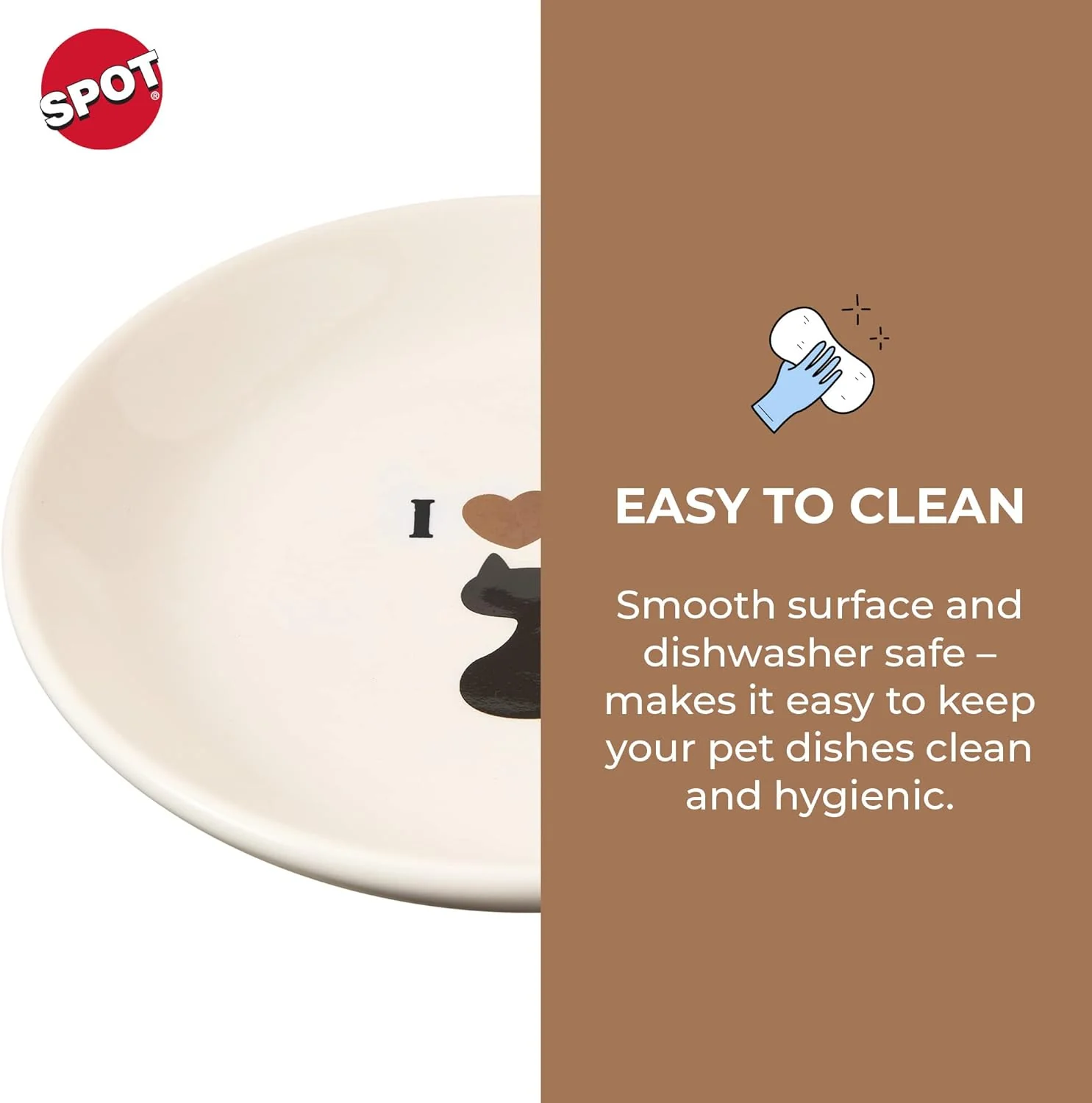SPOT I Love Cats Round Cat Food Dish - Ceramic Plate with Low Edges, Saucer with Whisker-Friendly Shape and Low Profile Sides, Ideal for Wet or Dry Cat Food, Dishwasher Safe- 5 inch- 1 Cup (8Oz) - Image 5