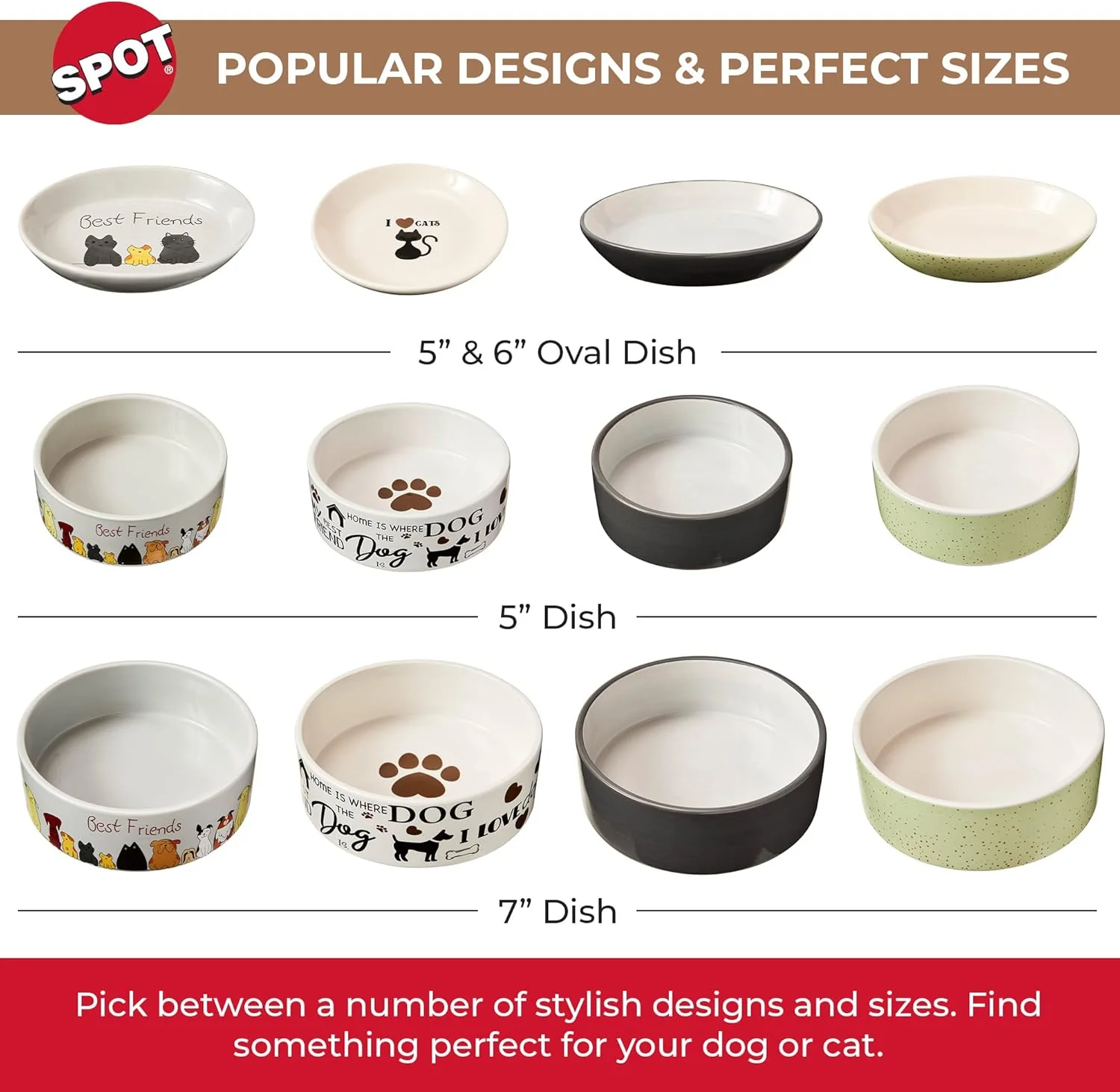 SPOT I Love Cats Round Cat Food Dish - Ceramic Plate with Low Edges, Saucer with Whisker-Friendly Shape and Low Profile Sides, Ideal for Wet or Dry Cat Food, Dishwasher Safe- 5 inch- 1 Cup (8Oz) - Image 6