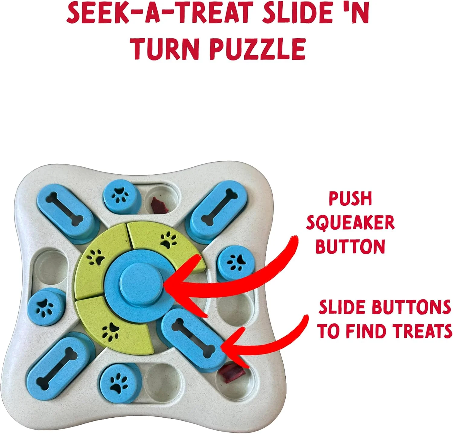SPOT Seek A Treat Slide' N Turn Puzzle -Interactive Dog Puzzle Toy for Small, Medium & Large Smart Dogs and Cats, Squeaky, Enrichment and Mentally Stimulating Toy for Training and Boredom Buster - Image 4
