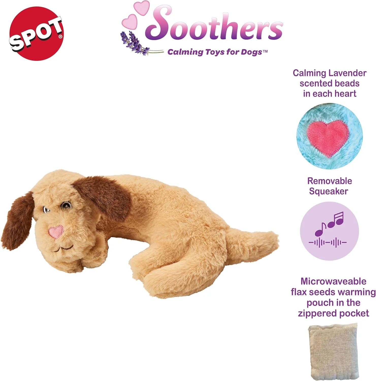 SPOT Soothers- Warm Hug Pal - Calming Plush Dog Toy with Lavender Scented Beads, Removable Squeaker, Microwavable Warming Pouch, Separation Anxiety Relief, for Medium to Large Dogs and Puppies, 10in - Image 3