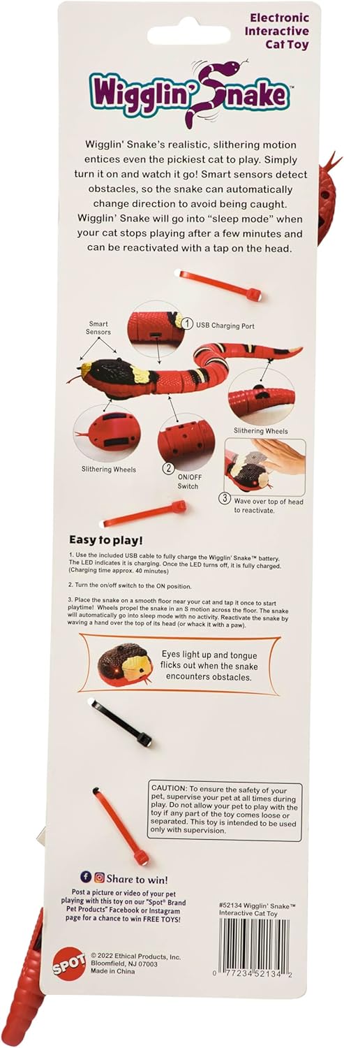 SPOT Wigglin' Snake - Electronic Interactive Cat Toy, Touch Activated Snake Slithers and Slides to Entertain Cats and Kittens, Smart Sensors Detect & Avoid Objects, USB Rechargeable - 15 inch - Image 2