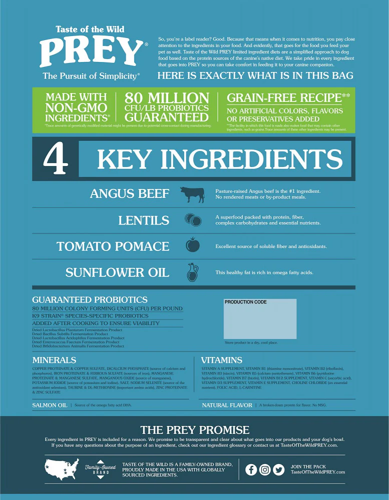 Taste Of The Wild Grain Free Prey Limited Ingredient Angus Beef Dry Dog Food - Image 4