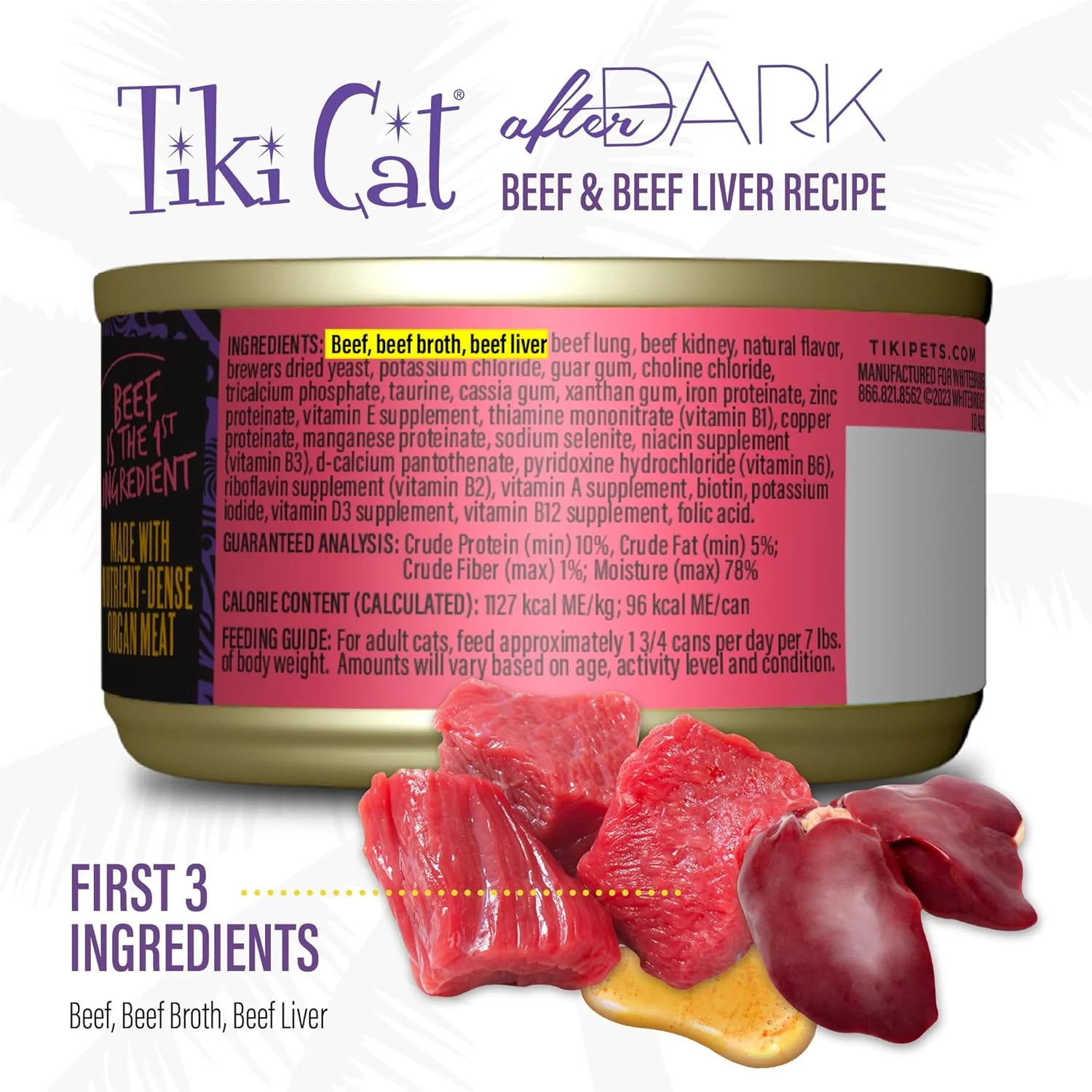 Tiki Cat After Dark Pâté, Beef & Beef Liver, High-Protein and 100% Non-GMO Ingredients, Wet Cat Food for Adult Cats - Image 2