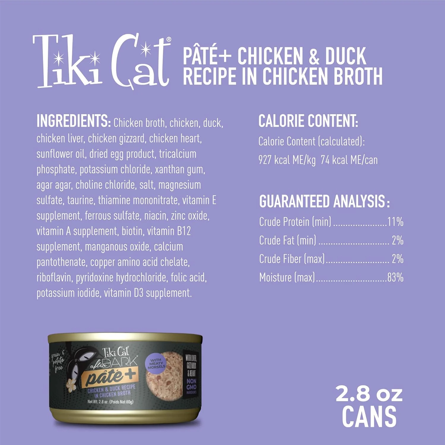 Tiki Cat After Dark Pate+, Chicken & Duck, High-Protein and 100% Non-GMO Ingredients, Wet Cat Food for Adult Cats - Image 3