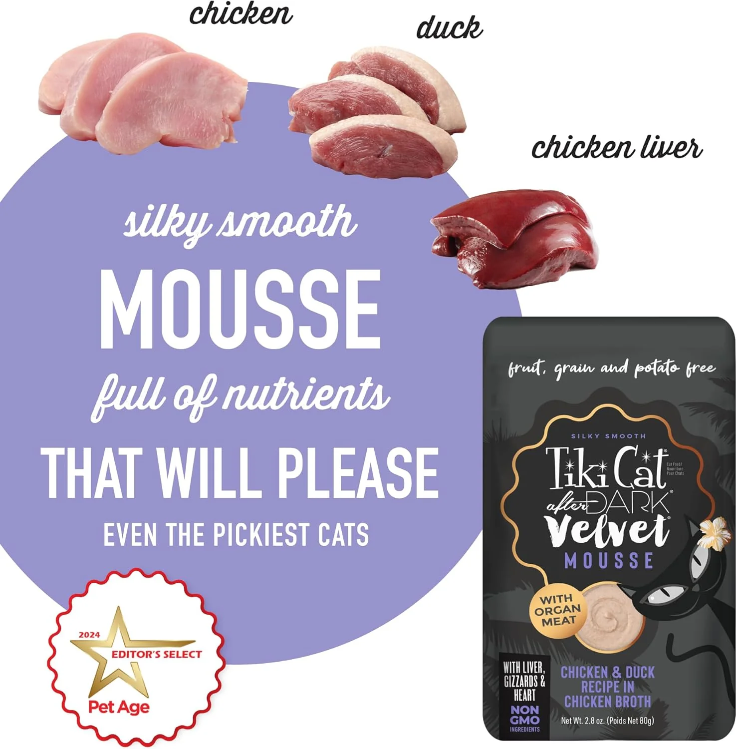 Tiki Cat After Dark, Velvet Mousse, Chicken & Duck Recipe in Chicken Broth, Grain & Potato Free Formula, with High Protein & Nutrient Dense Blended Irresistible Organ Meat - Image 5