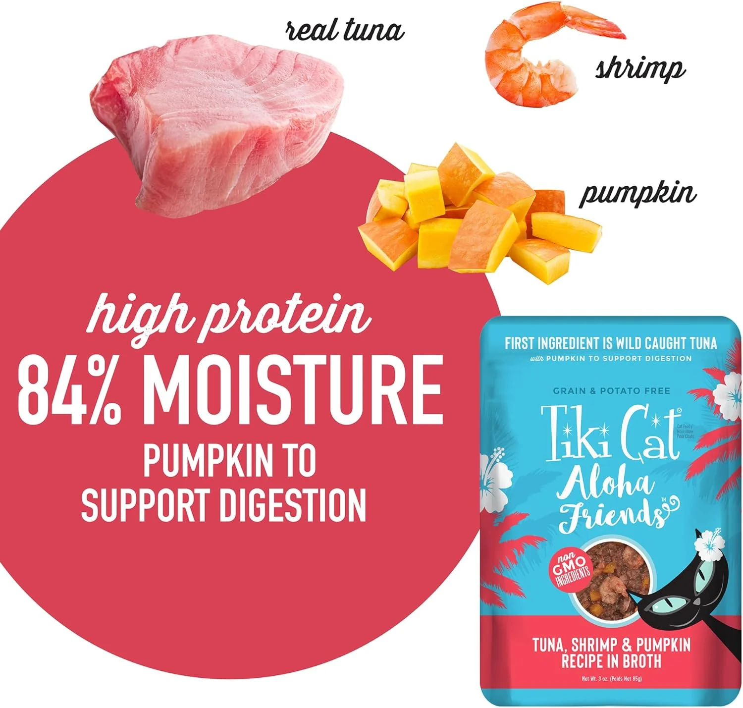 Tiki Cat Aloha Friends Grain-Free, Low-Carbohydrate Wet Food with Flaked Tuna for Adult Cats & Kittens Tuna, Shrimp & Pumpkin - Image 5