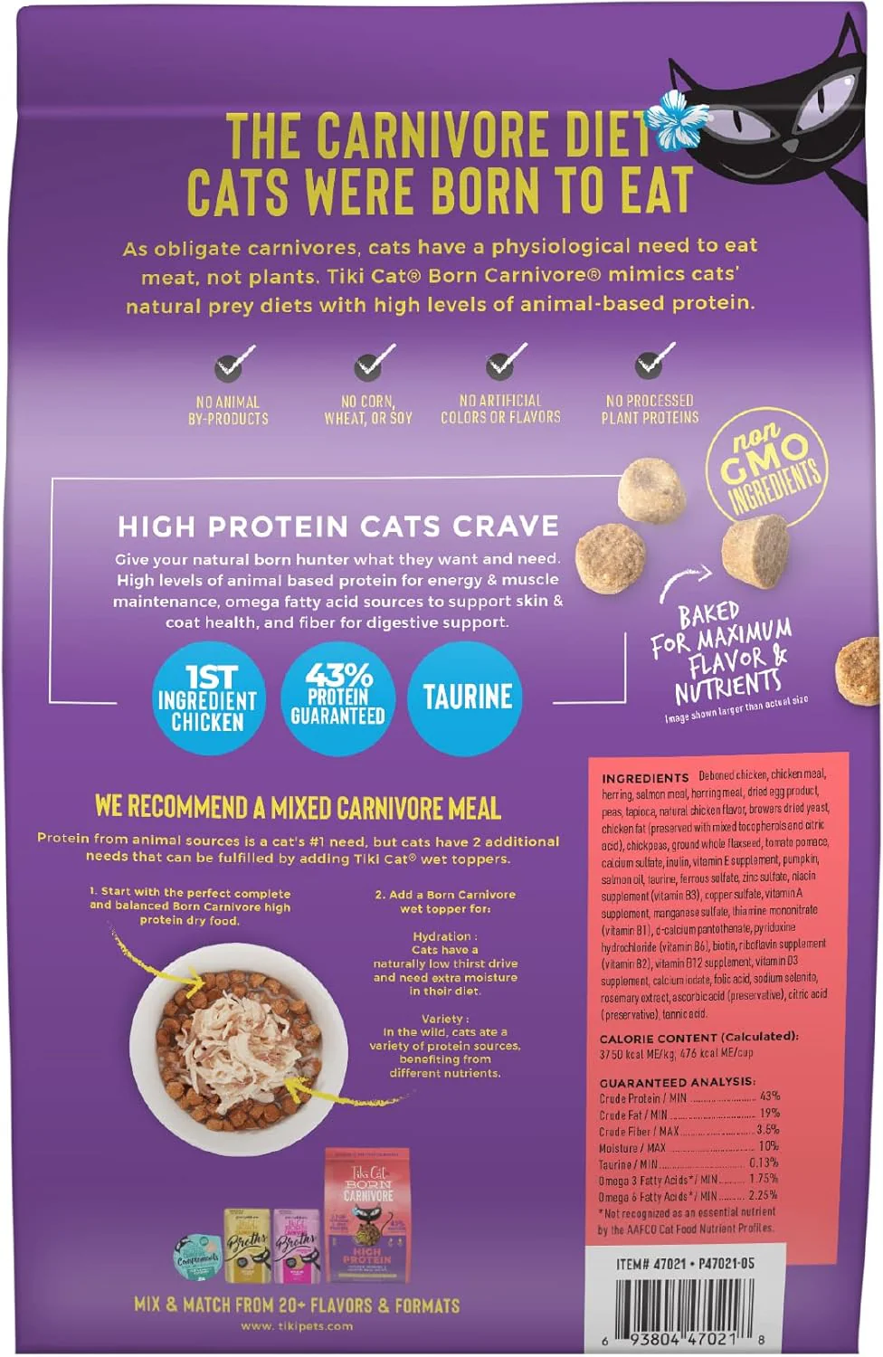 Tiki Cat Born Carnivore High Protein, Chicken, Herring & Salmon Meal, Grain-Free Baked Kibble to Maximize Nutrients, Dry Cat Food - Image 2