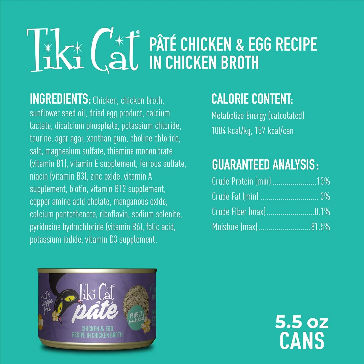 Tiki Cat Luau Pâté, Chicken and Egg Recipe in Chicken Broth, Grain-Free Balanced Nutrition Wet Canned Cat Food, for All Life Stages - Image 3