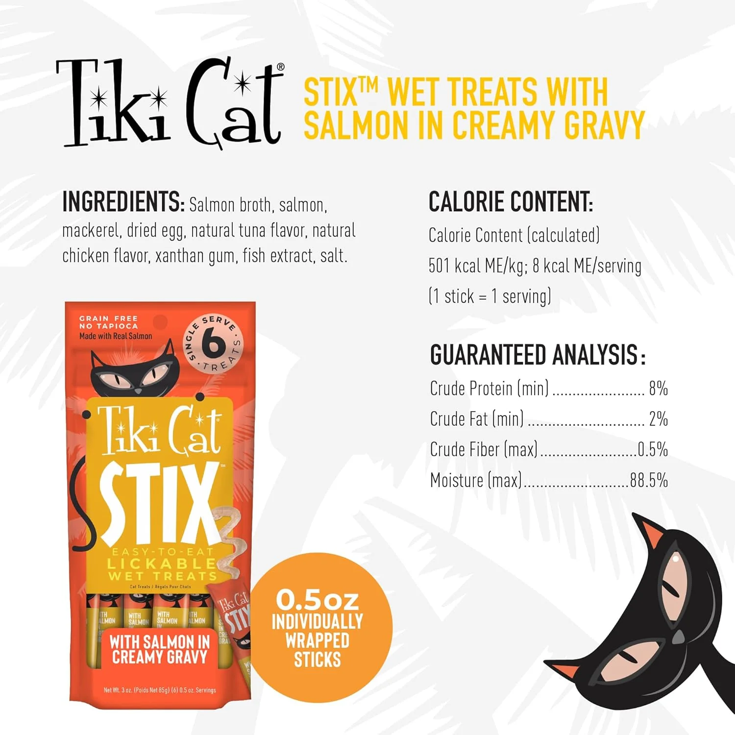 Tiki Cat Stix Mousse Treats, Single Serve Indulgent Lickable Treat or Dry Food Topper, with Salmon in Creamy Gravy, 3 oz. Pouch (Pack of 6) - Image 3