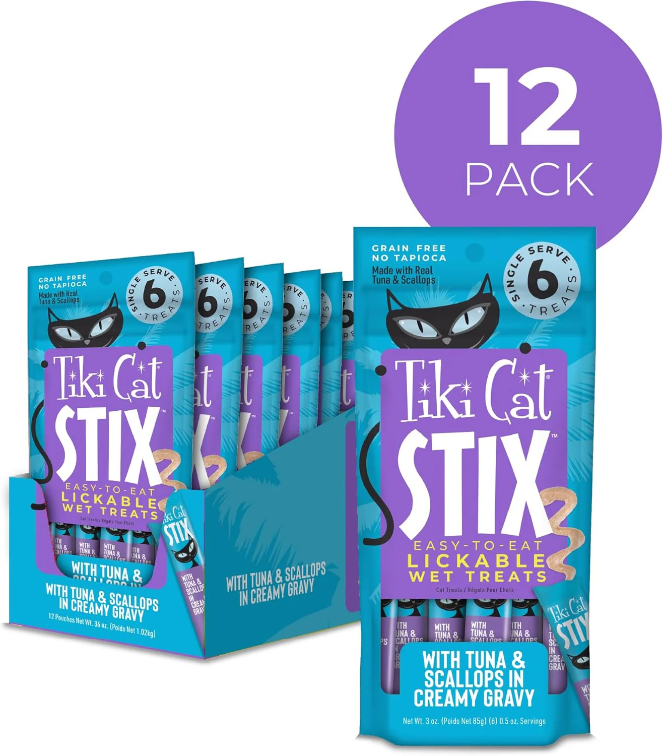 Tiki Cat Stix Mousse Treats, Single Serve Indulgent Lickable Treat or Dry Food Topper, with Tuna and Scallops in Creamy Gravy - Image 3