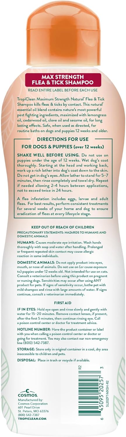 TropiClean Max Strength Flea and Tick Shampoo Treatment for Dogs, Powerful & Natural Defense, Prevention for Large & Small Dogs, Made in USA, 20oz - Image 2