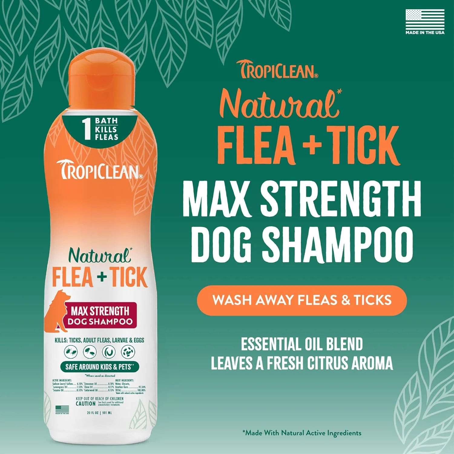 TropiClean Max Strength Flea and Tick Shampoo Treatment for Dogs, Powerful & Natural Defense, Prevention for Large & Small Dogs, Made in USA, 20oz - Image 3