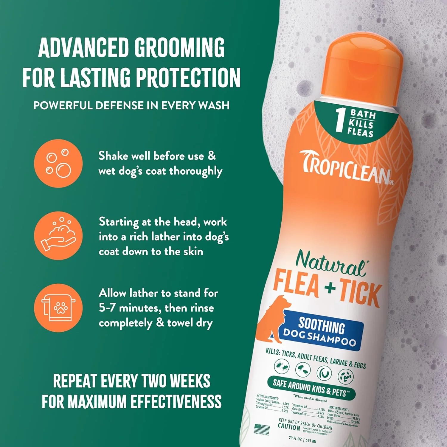 TropiClean Soothing Flea and Tick Shampoo Treatment for Dogs, Powerful & Natural Defense, Prevention for Large & Small Dogs 20 oz - Image 3