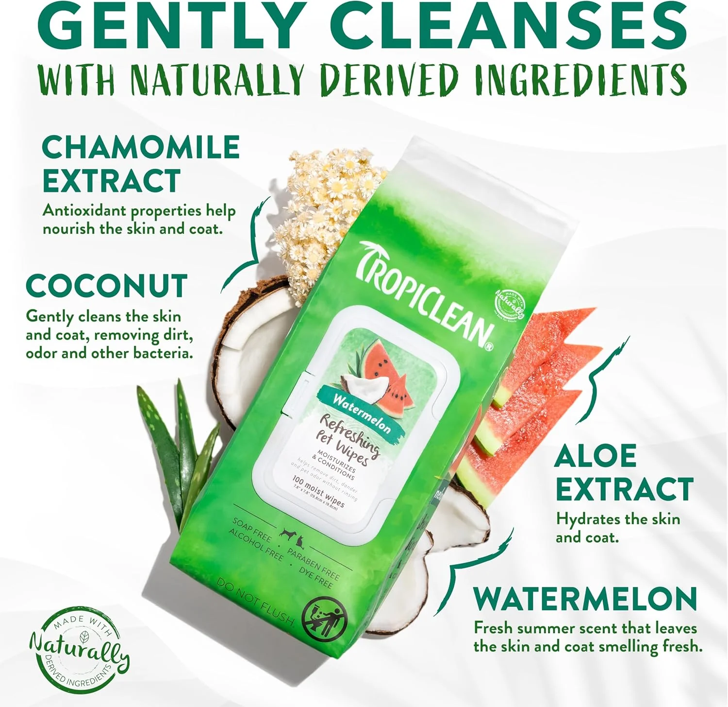 TropiClean Watermelon Dog Wipes for Paws and Butt | Deep Cleaning Dog Grooming Wipes | Safe for The Face | Cat Friendly | 14 oz - Image 3