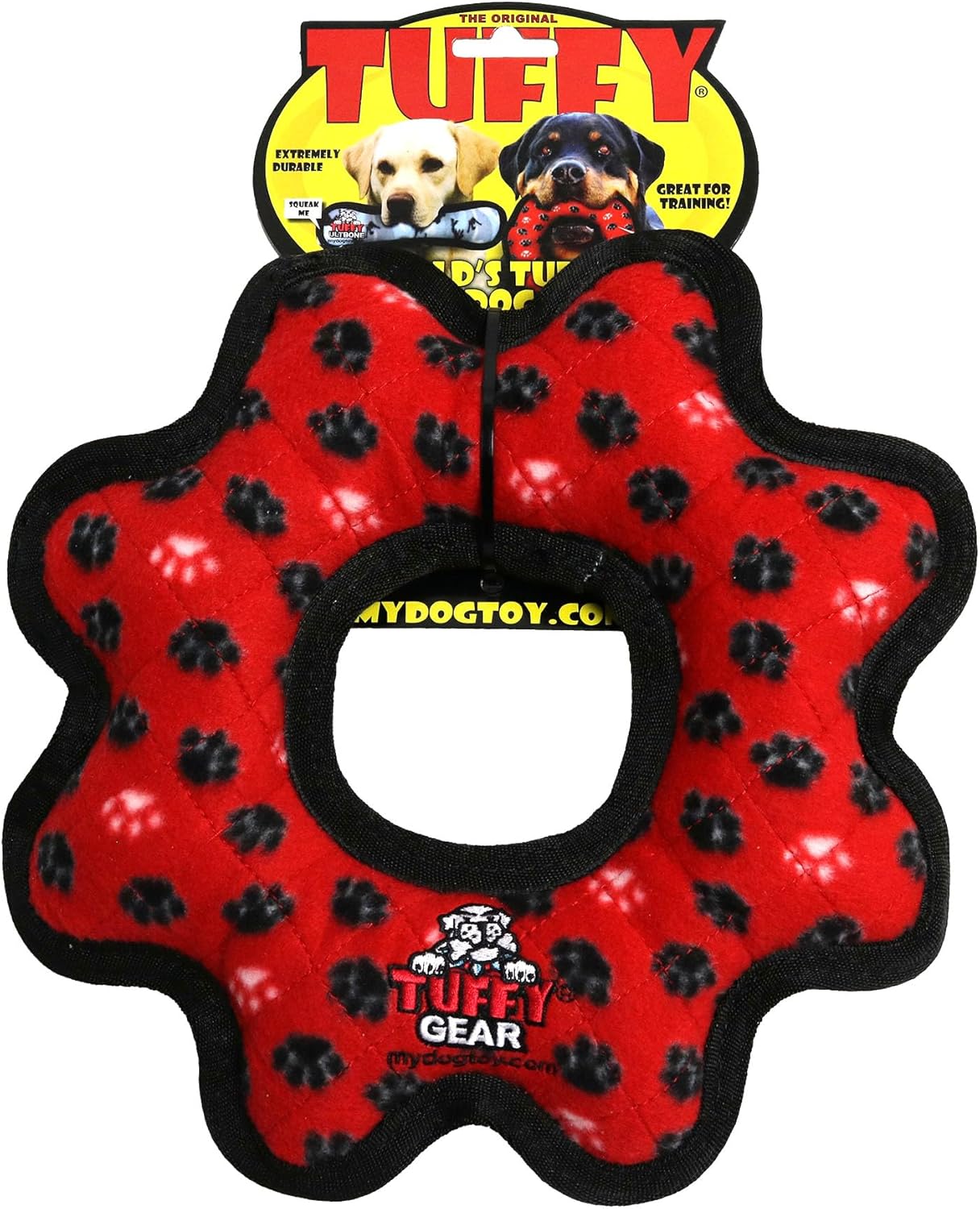 TUFFY- World's Tuffest Soft Dog Toy- Ultimate Gear Ring - Red Paw-Squeakers - Multiple Layers. Made Durable, Strong & Tough.Interactive Play (Tug,Toss & Fetch).Machine Washable & Floats. - Image 6