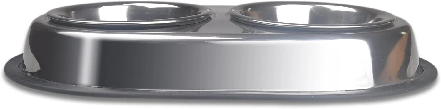 Van Ness Pets Stainless Steel Double Dish Food And Water Bowl For Cats/Small Dogs, Wide No-Tip Base - Image 2
