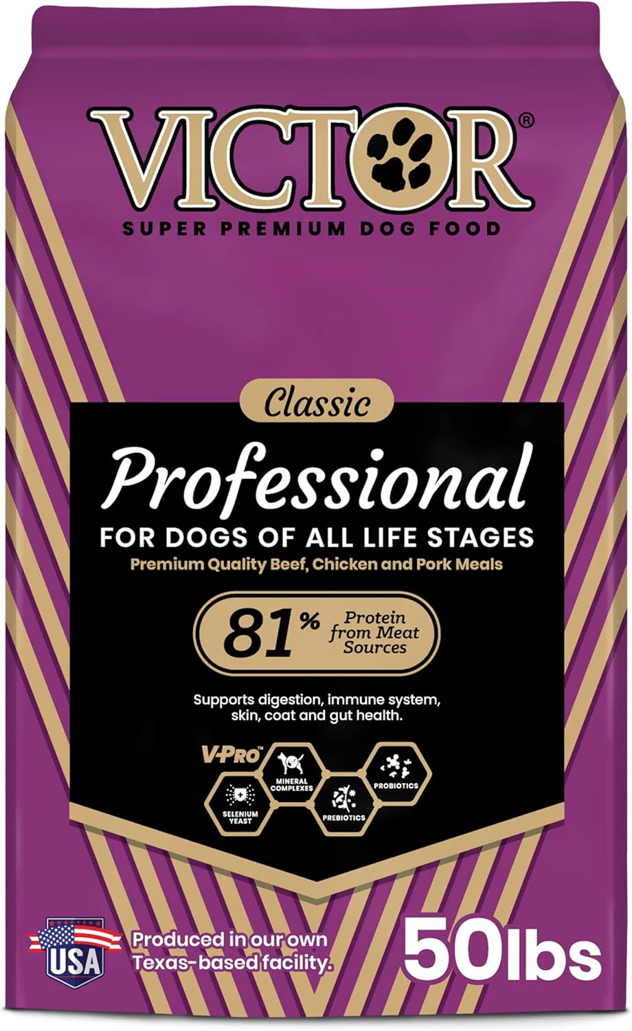 VICTOR Super Premium Dog Food – Professional Dry Dog Food – Super Premium Kibble with 26% Protein – Gluten-Free with Beef, Chicken & Pork Meals – for High Energy and Active Dogs & Puppies, 50lbs