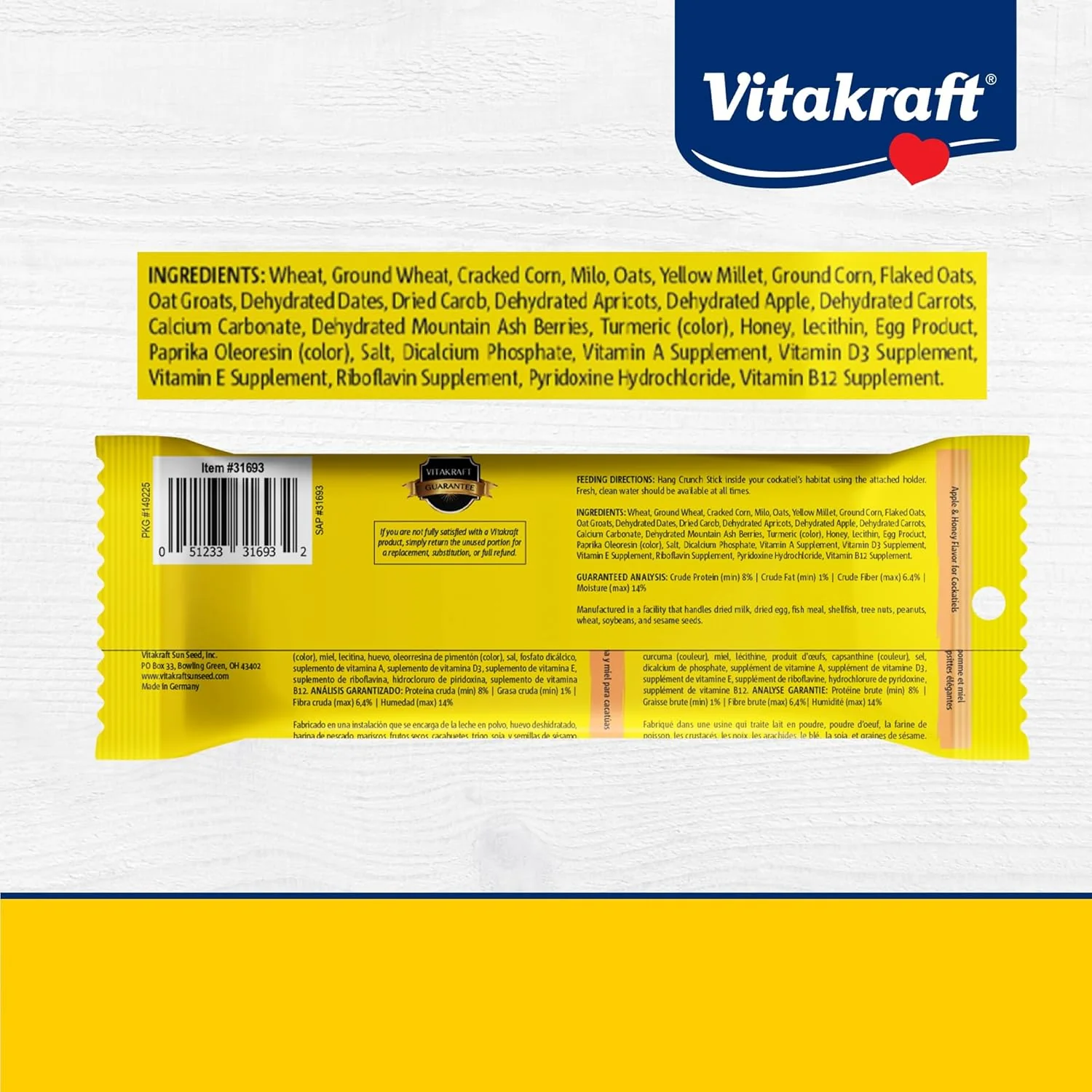 Vitakraft Crunch Sticks Cockatiel Treat - Apple and Honey - Pet Bird Treat Toy - Image 7