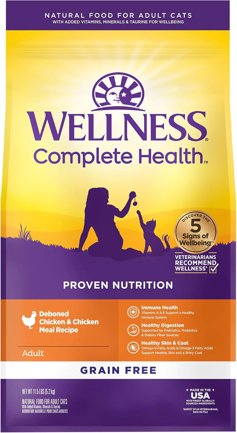 Wellness Complete Health Adult Dry Cat Food for Indoor and Outdoor Cats, Grain Free, Natural, Chicken & Chicken Meal - Image 7