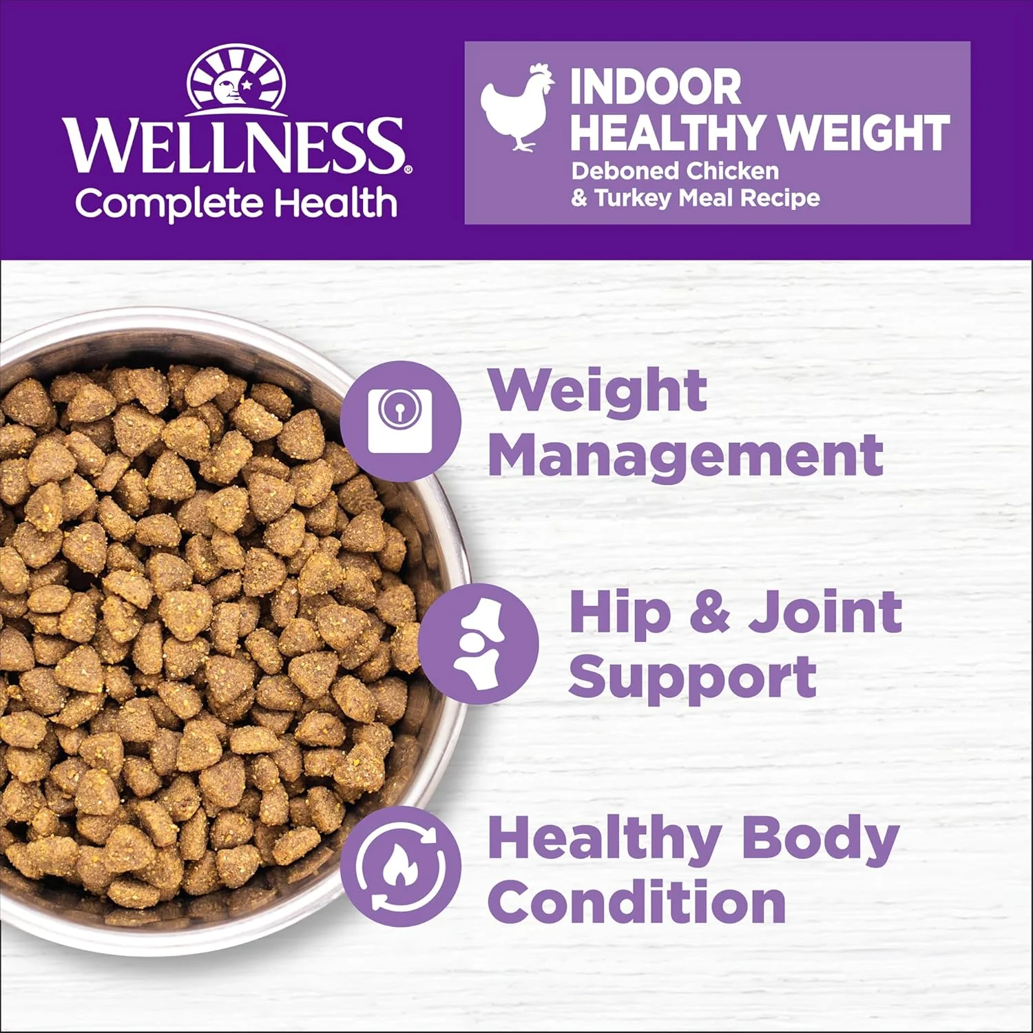 Wellness Complete Health Adult Dry Cat Food for Indoor Cats, Grain Free, Natural, Healthy Weight Chicken & Turkey Meal - Image 2