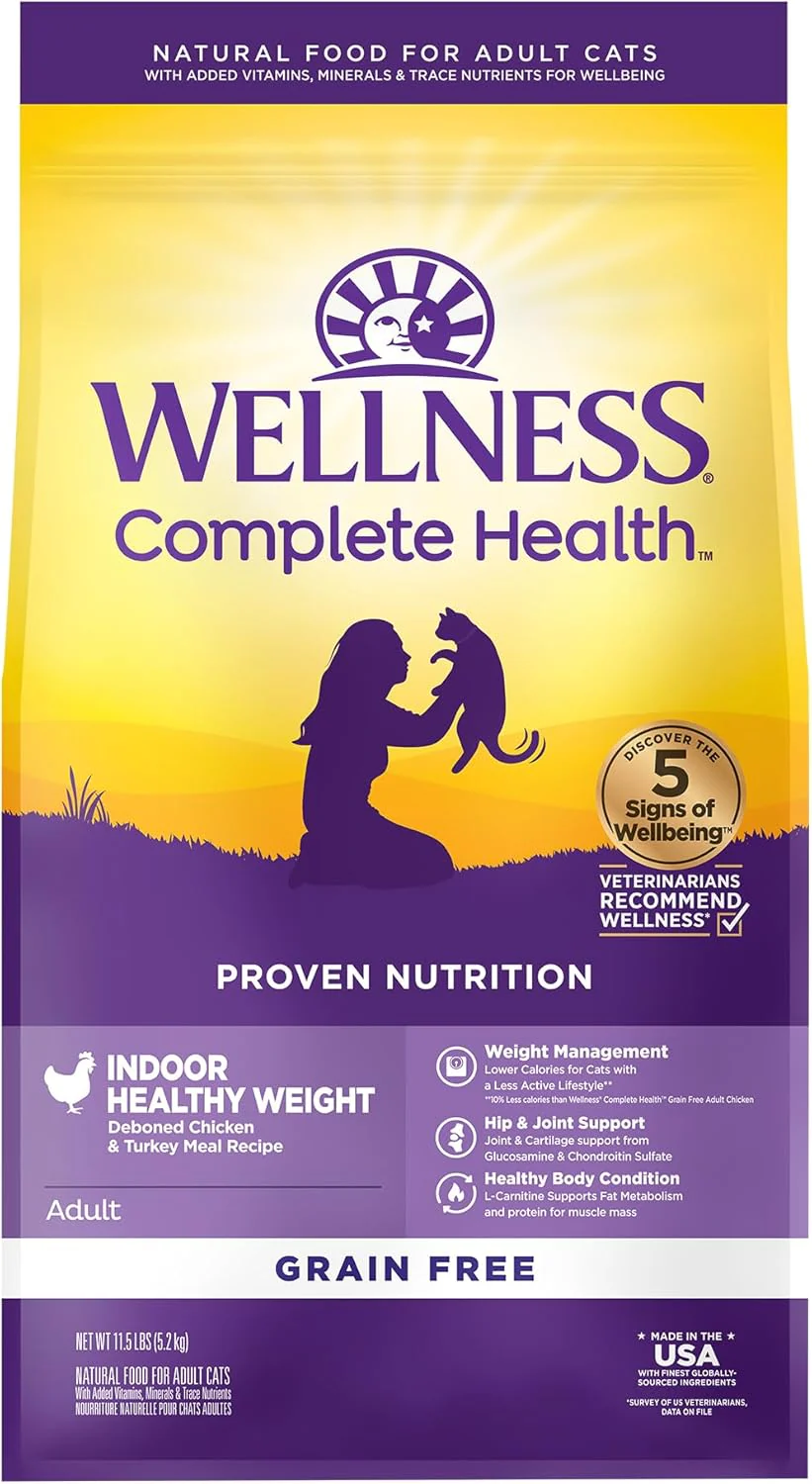 Wellness Complete Health Adult Dry Cat Food for Indoor Cats, Grain Free, Natural, Healthy Weight Chicken & Turkey Meal - Image 9