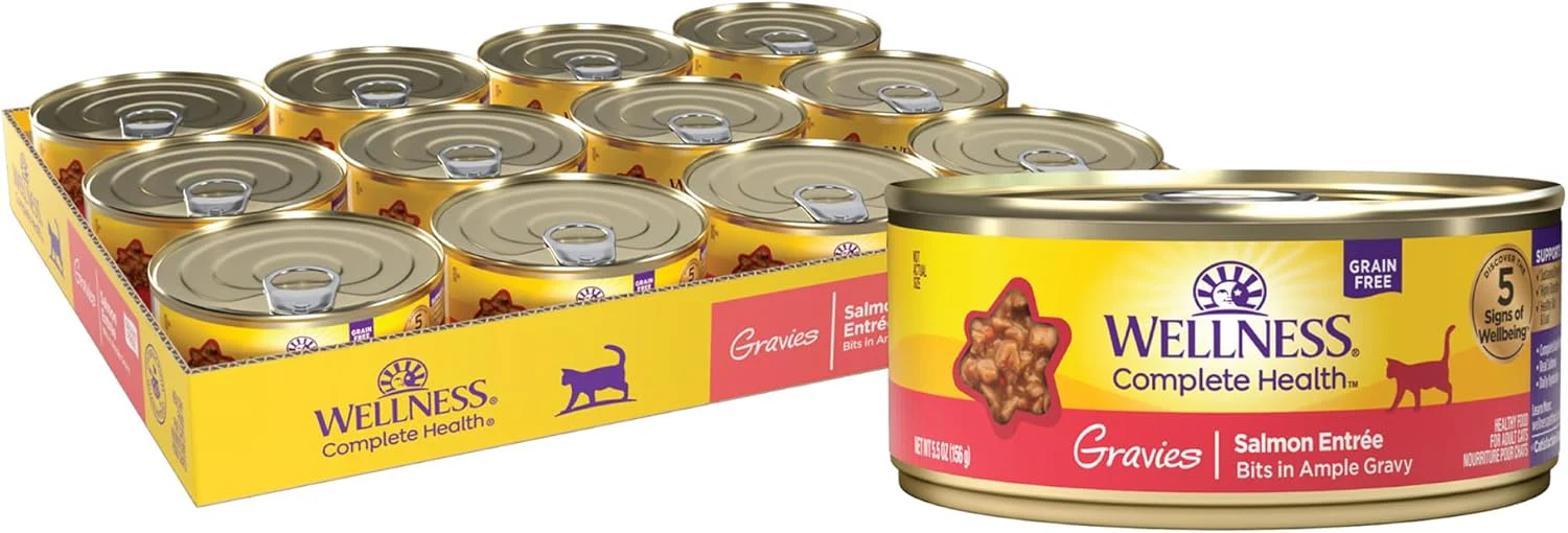 Wellness Complete Health Gravy Adult Wet Cat Food, Natural, Protein-Rich, Grain Free (Salmon Entree)