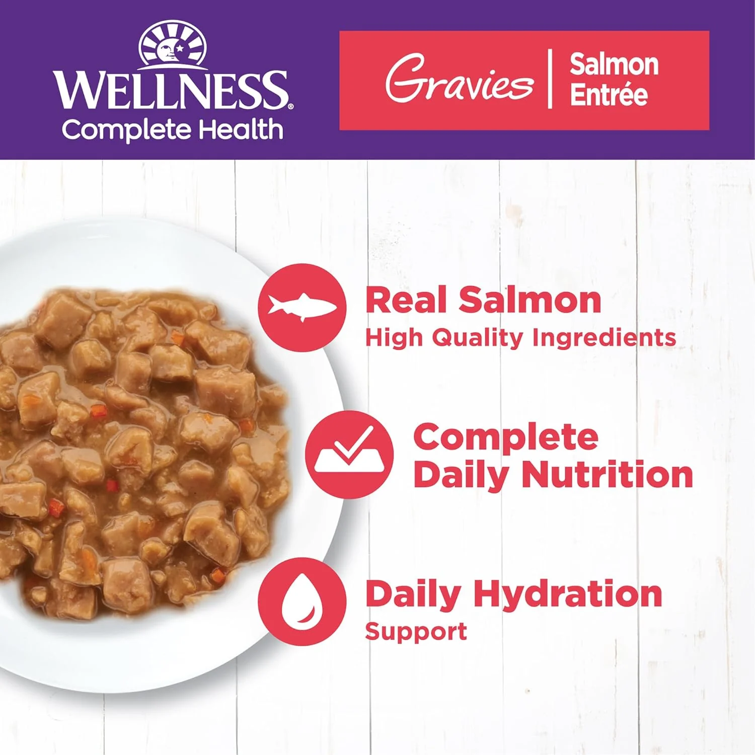 Wellness Complete Health Gravy Adult Wet Cat Food, Natural, Protein-Rich, Grain Free (Salmon Entree) - Image 3