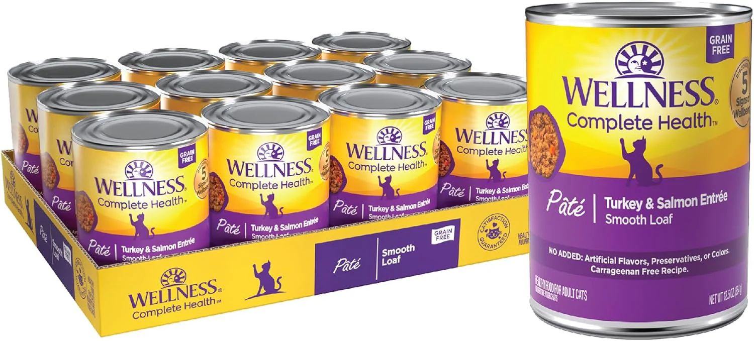 Wellness Complete Health Pate Adult Wet Cat Food, Natural, Protein-Rich, Grain Free(Turkey & Salmon)
