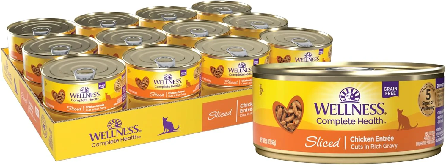 Wellness Complete Health Sliced Adult Wet Cat Food, Natural, Protein-Rich, Grain Free (Chicken Entrée)